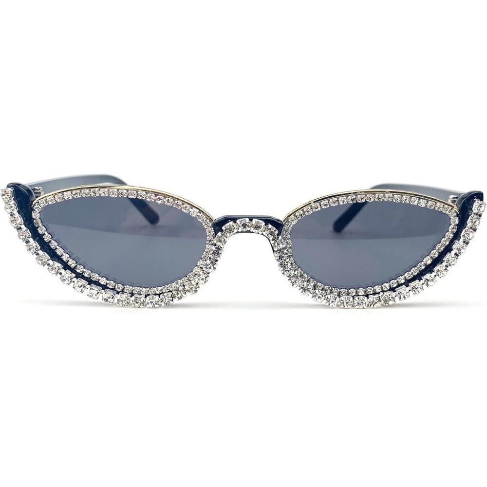 Women Rhinestone Cat Eye Sunglasses Vintage Style Narrow Frame Tinted UV